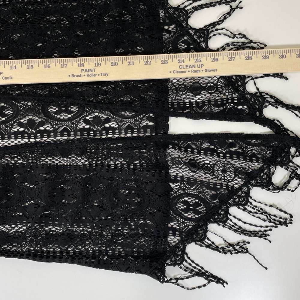 Boho Black Crochet Fringe Vest Open Front Sheer Festival Layering Piece Small - Picture 6 of 7
